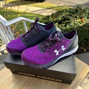 Womens size 10 Under Armour UA Charged Bandit 2 sneakers black purple white NEW